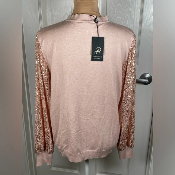 Adrianna Papell Sweater‎ with puffy sequence long sleeves, Antique Rose, XL. - Picture 6 of 9